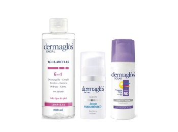 Kit Facial Dermaglós Agua Micelar + Serum + Protector Solar