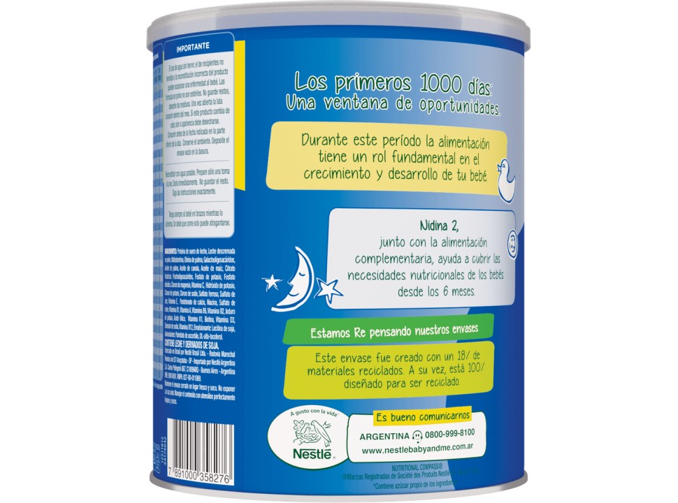 Leche en polvo fórmula infantil Nidina 2 lata 800 g